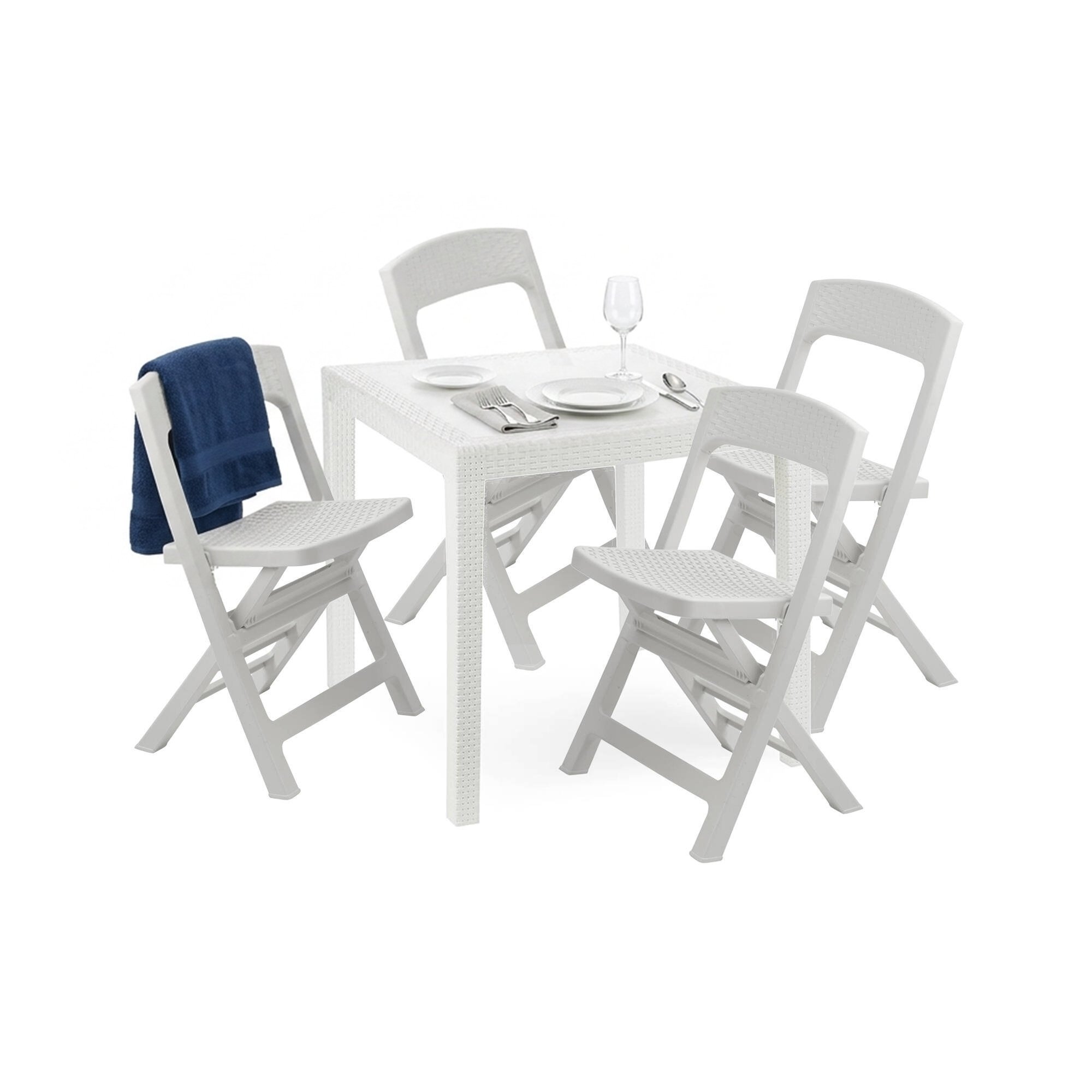 Set Salotto da Esterno Bianco 4 Posti un Tavolino, Impermeabile 100% Riciclabile Made in Italy - Sanzeno