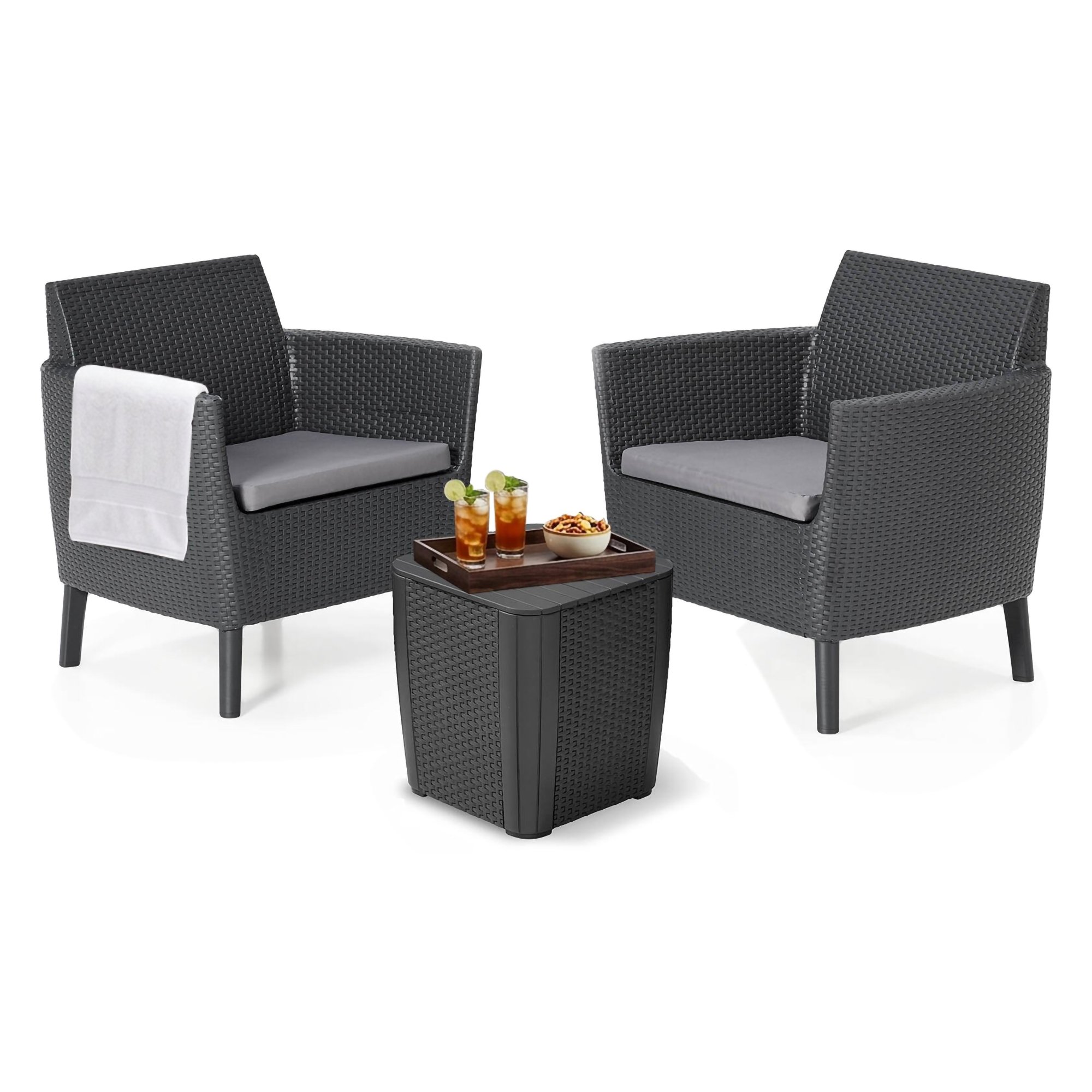 Set Salotto da Esterno Nero Antracite 2 Posti un Tavolino, Tavolo Tavolino Contenitore - Granbyyaan