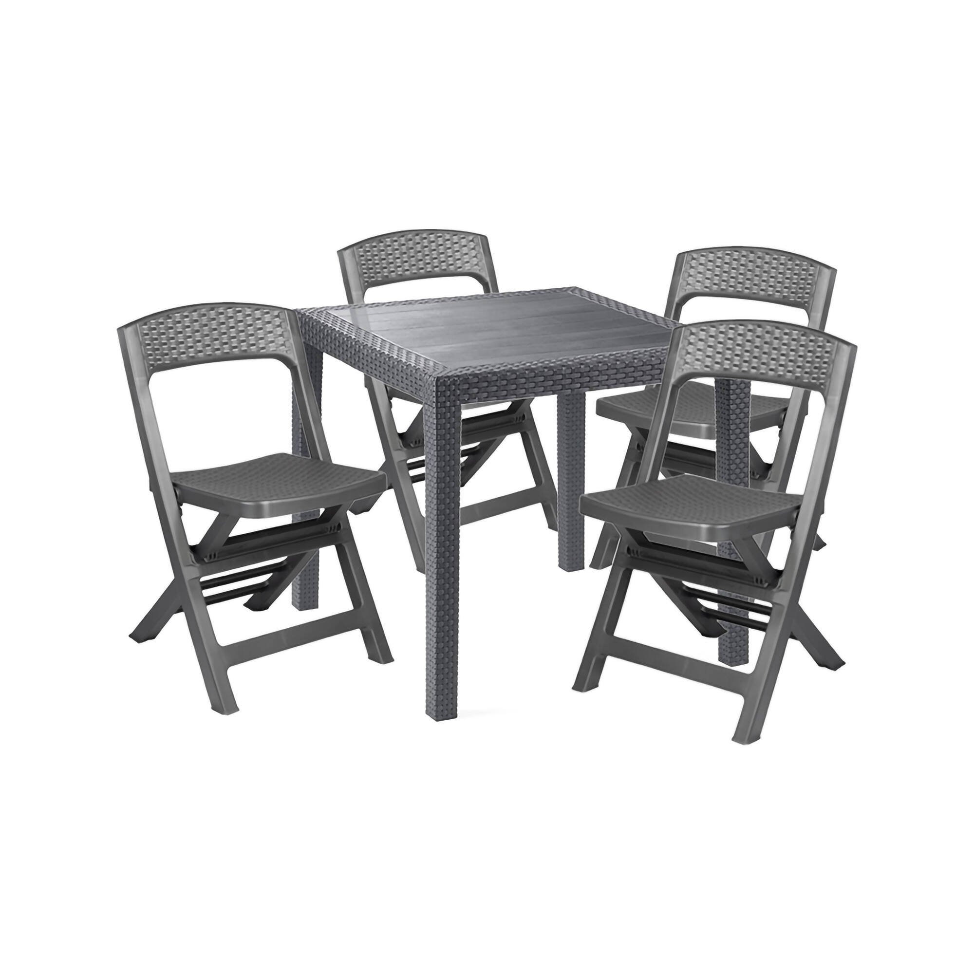 Set Salotto da Esterno Nero Antracite 4 Posti un Tavolino, Impermeabile Made in Italy - Falconara