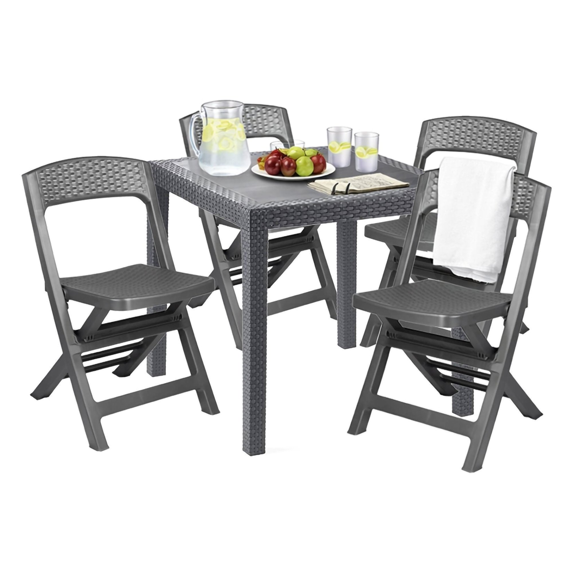 Set Salotto da Esterno Nero Antracite 4 Posti un Tavolino, Impermeabile Made in Italy - Sanzeno