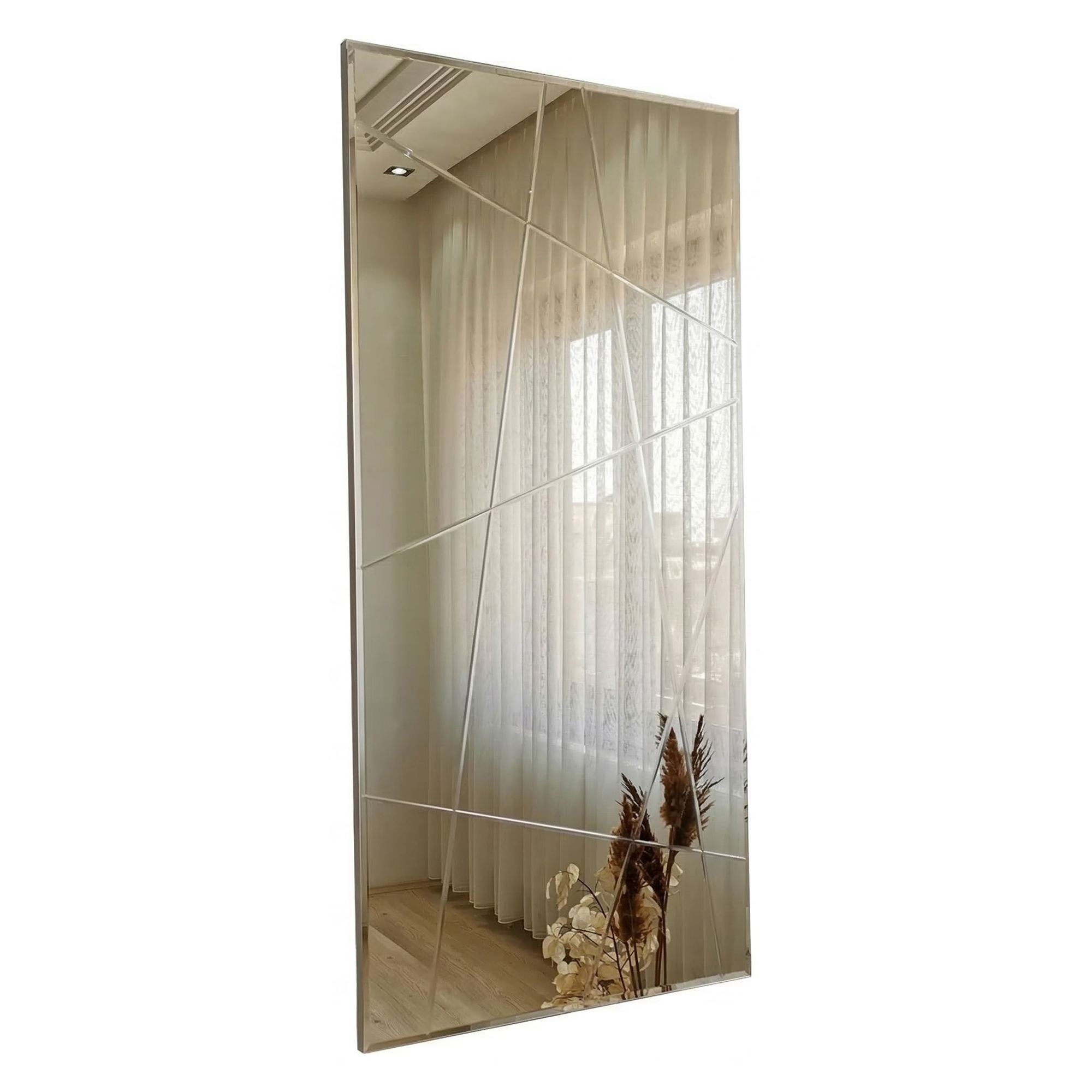 Specchio Argento Trasparente Dettagli Geometrici Forma Rettangolare 62x2h cm, Tipologia a Terra, a Parete - Dobbiaco