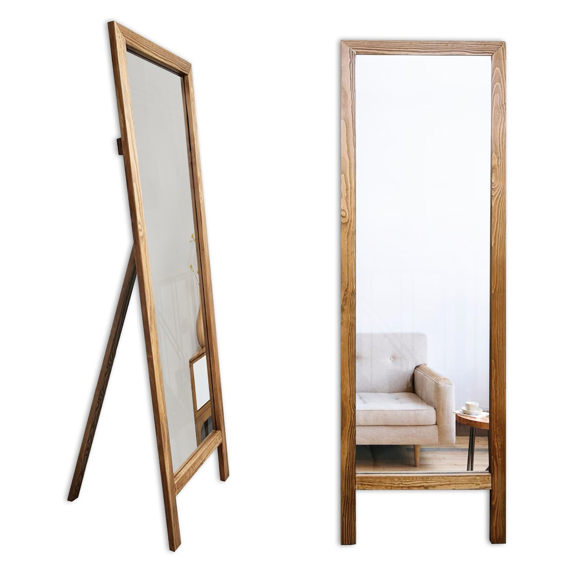 Specchio Marrone Noce Trasparente Forma Rettangolare Tipologia a Terra 45x145h cm, Colore Struttura Trasparente - Crea