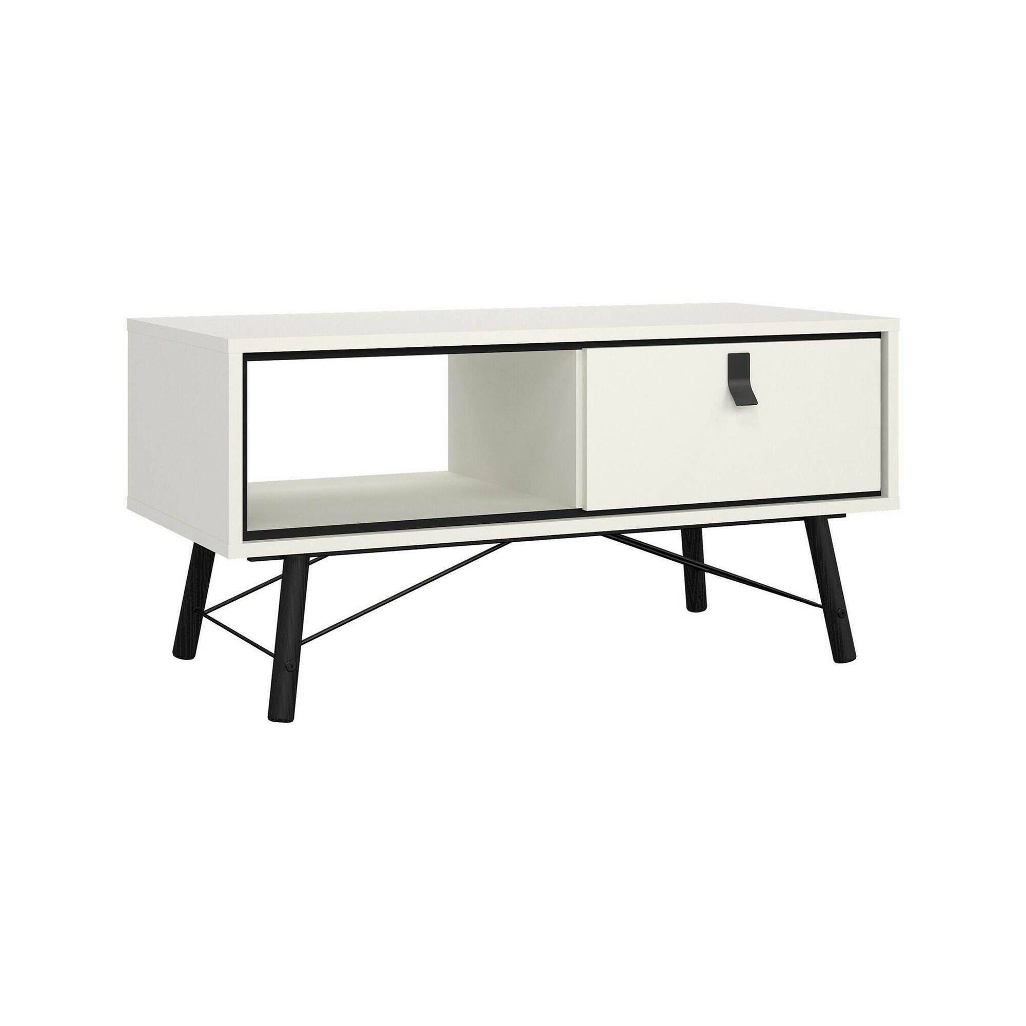 Tavolino da salotto Alaine, Tavolo basso da caffè, Portariviste per divano, Ripiano da soggiorno, 48x102 h50 cm, Bianco e Nero