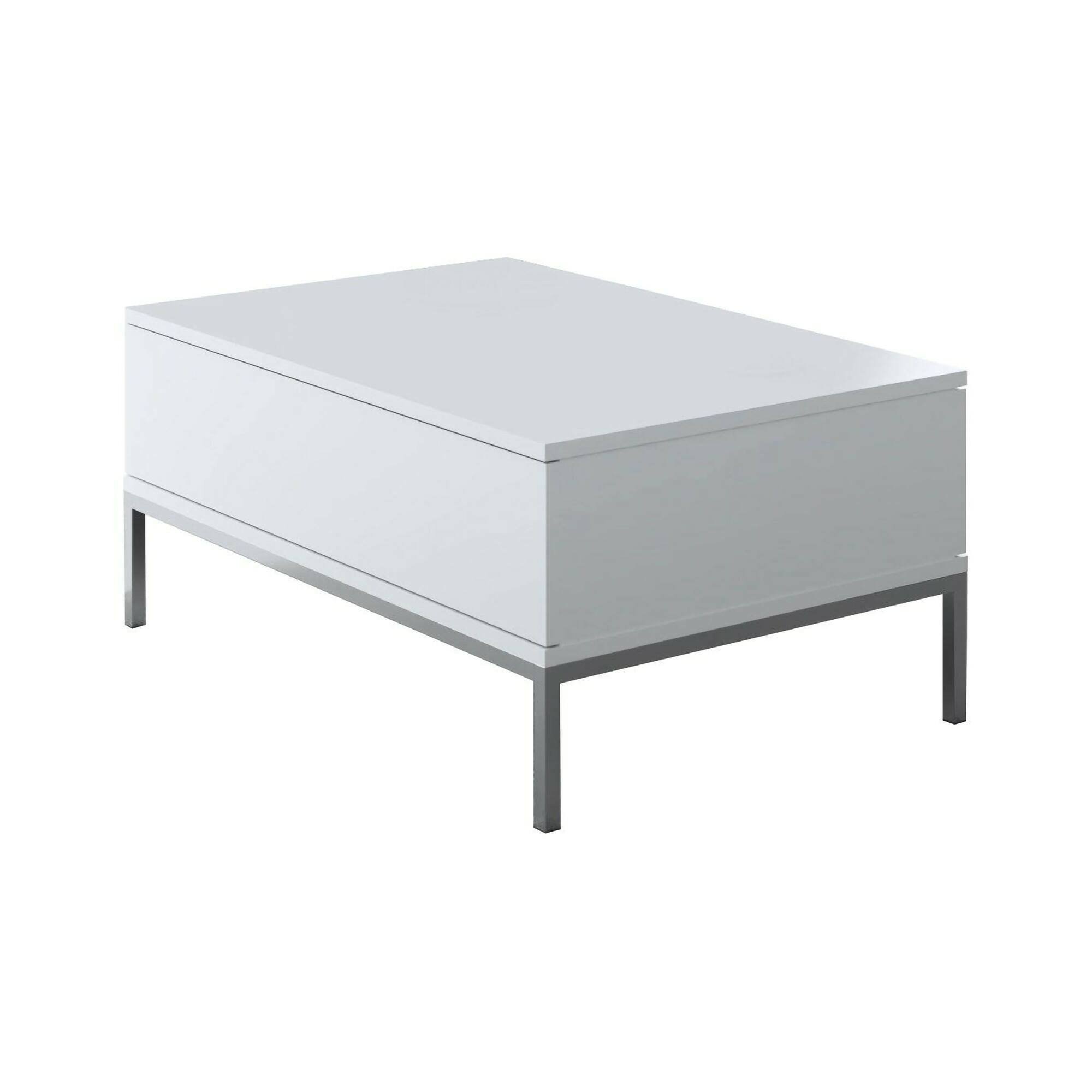Tavolino da salotto Antares, Tavolo basso da soggiorno, Ripiano da caffè, Tavolino per divano, 90x60h40 cm, Bianco e Argento