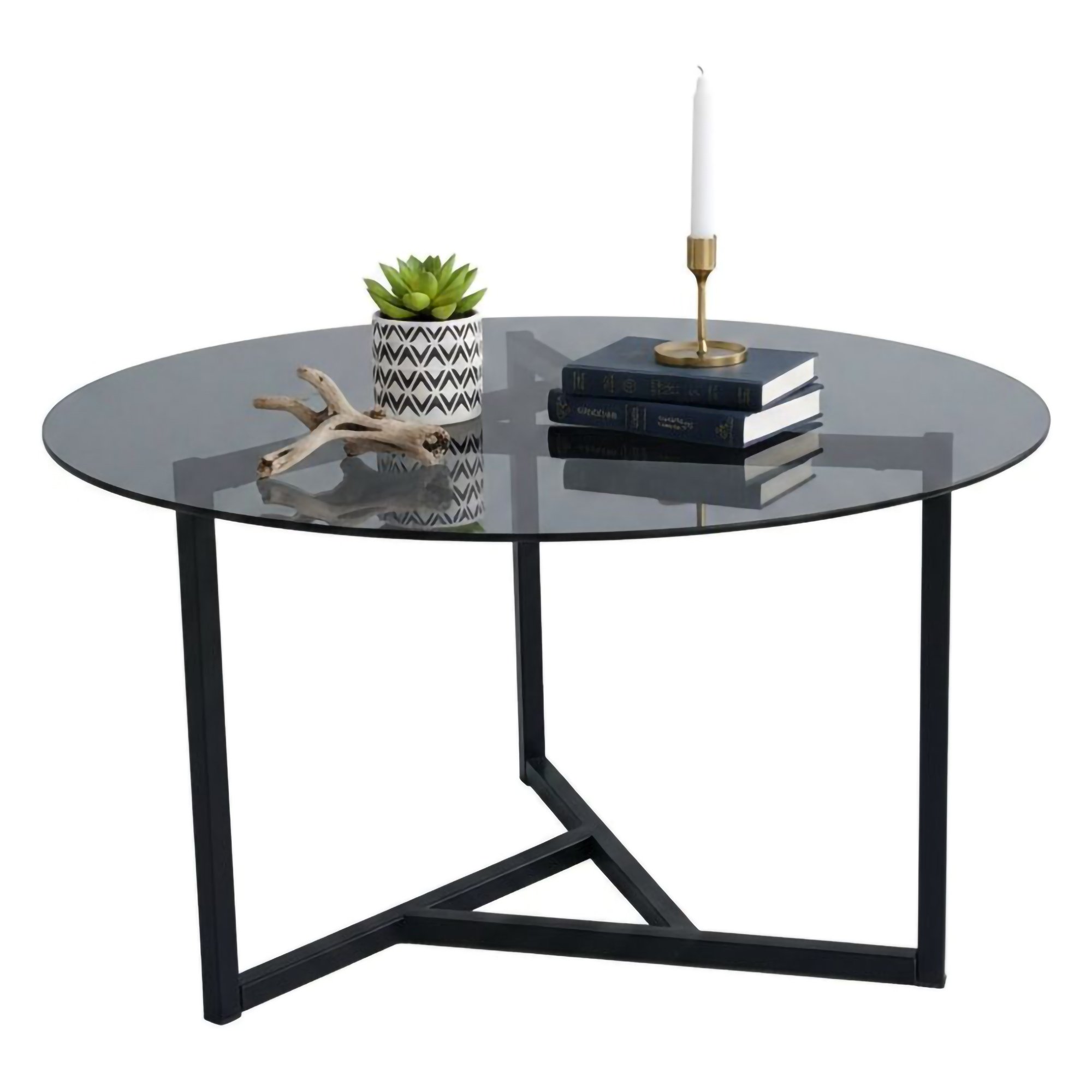 Tavolino da Salotto Grigio Tortora Forma Rotonda Colore Ripiano Trasparente 75x75x42h cm, Sfumatura Colore Struttura Tortora - Esperia