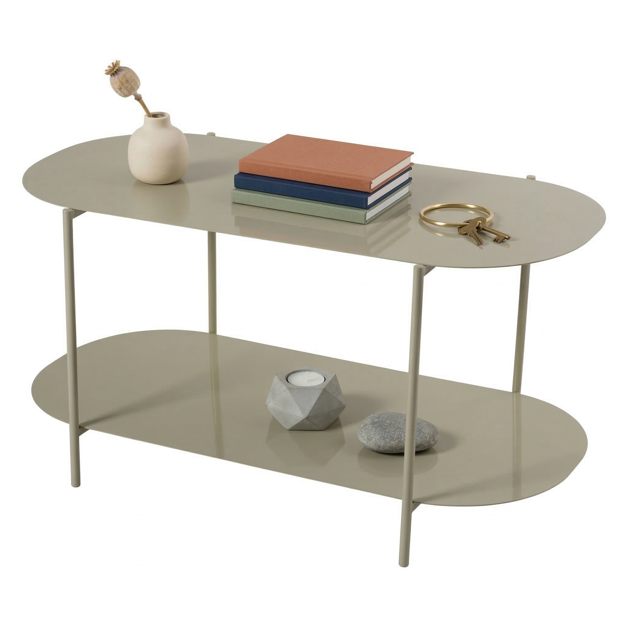 Tavolino da Salotto Grigio Tortora un Vano Forma Ovale 100x45x51h cm, Sfumatura Colore Ripiano Tortora - Verzate