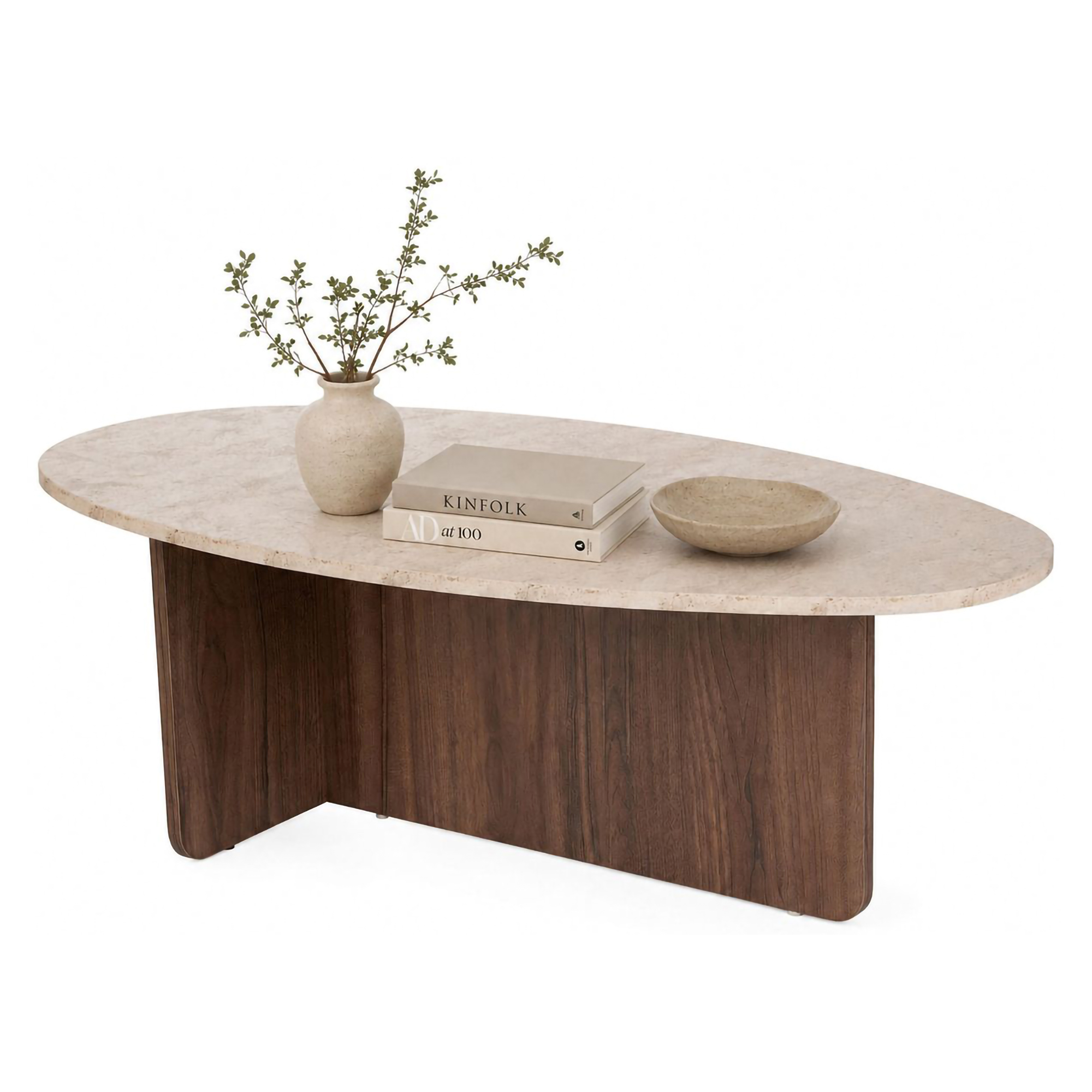 Tavolino da Salotto Marrone Noce Beige Marmo Forma Rettangolare Materiale Piano in Legno Nobilitato 120x65x40h cm, Colore Ripiano Beige - Parona