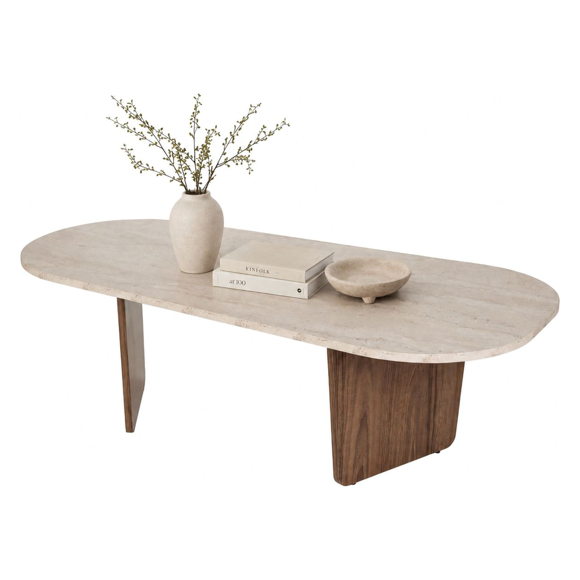 Tavolino da Salotto Marrone Noce Beige Marmo Forma Rettangolare Materiale Piano in Legno Nobilitato 130x65x40h cm, Colore Ripiano Beige - Dozza