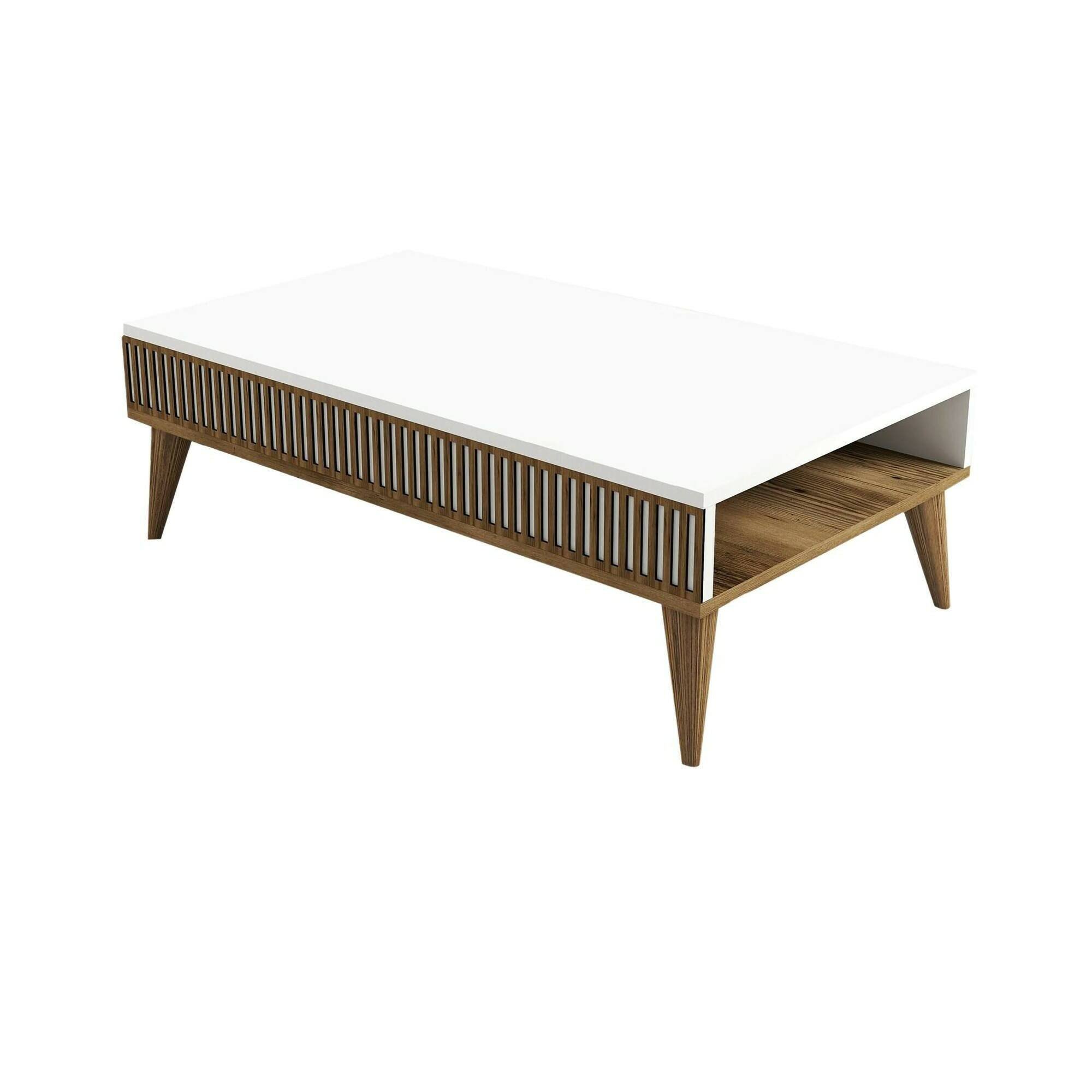 Tavolino da Salotto Marrone Noce Bianco Portariviste un Vano 105x60x35h cm, Forma Rettangolare - Atrani