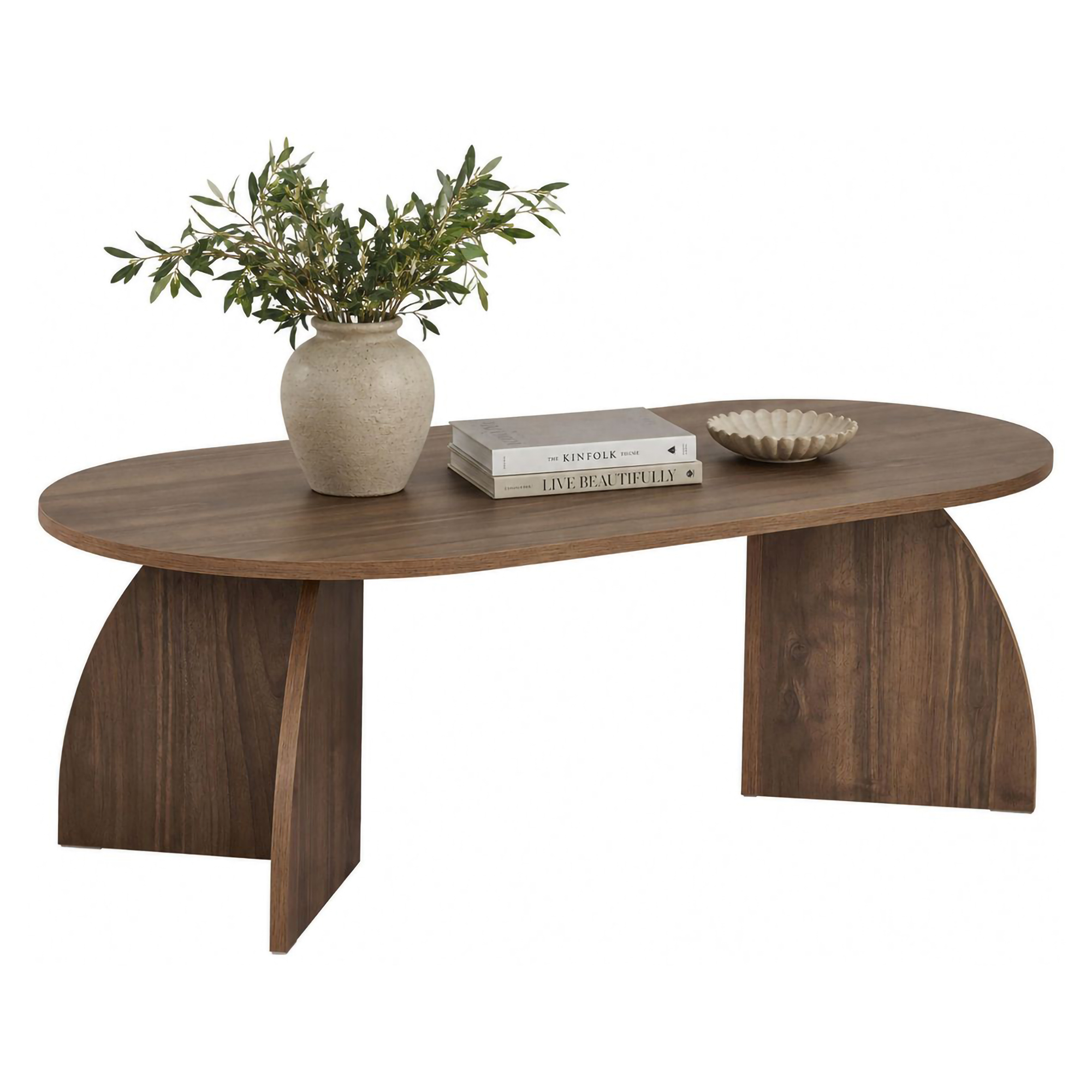 Tavolino da Salotto Marrone Noce Forma Ovale Materiale Piano in Legno Nobilitato 120x60x40h cm, Colore Ripiano Marrone - Nohaza