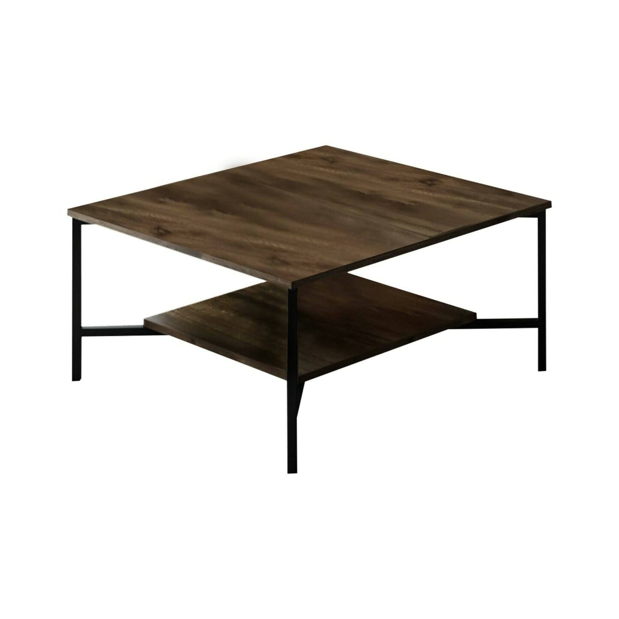 Tavolino da Salotto Marrone Noce Nero Portariviste un Vano 80x80x40h cm, Forma Quadrata - Mia