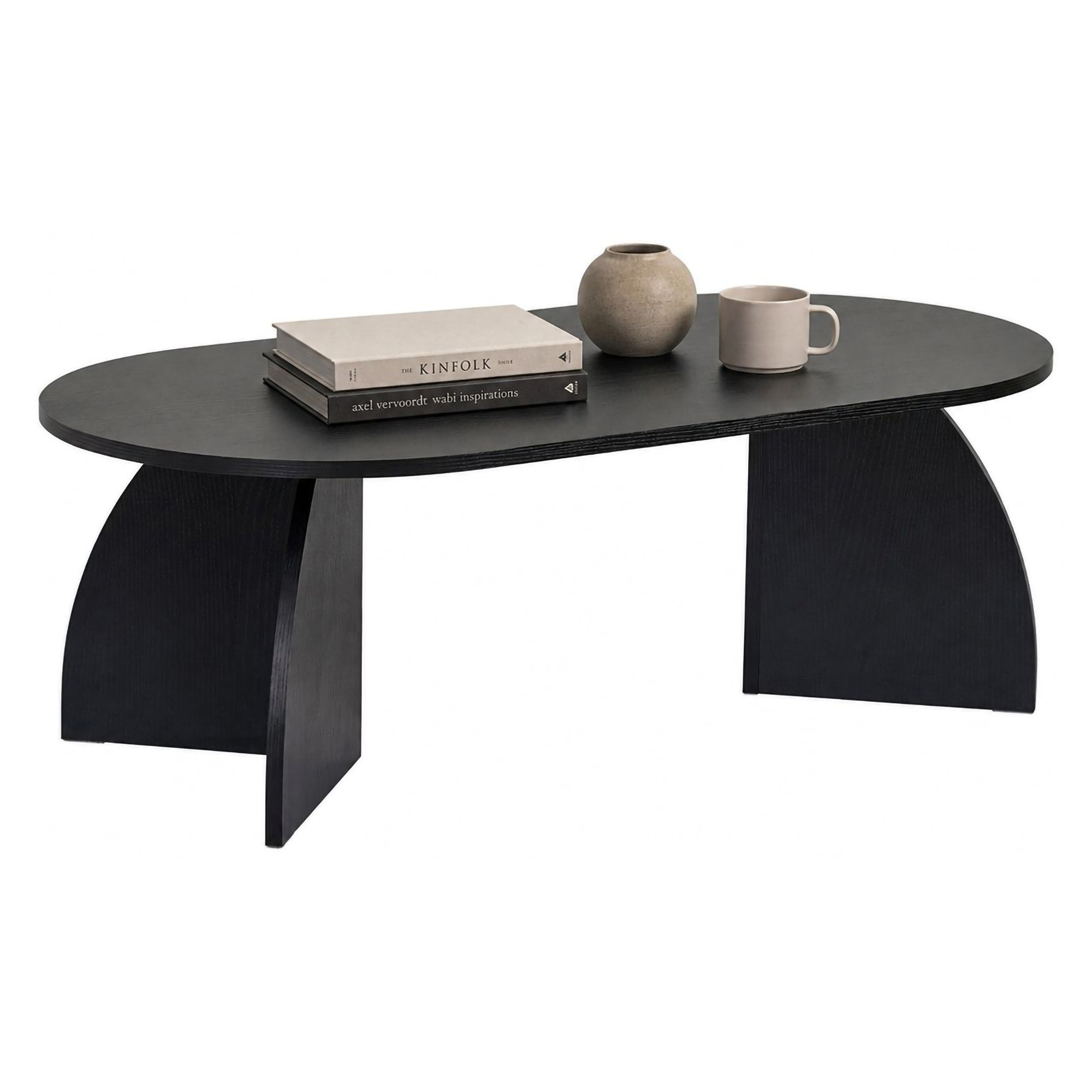 Tavolino da Salotto Nero Frassinato Forma Ovale Materiale Piano in Legno Nobilitato 120x60x40h cm, Colore Ripiano Nero - Nohaza