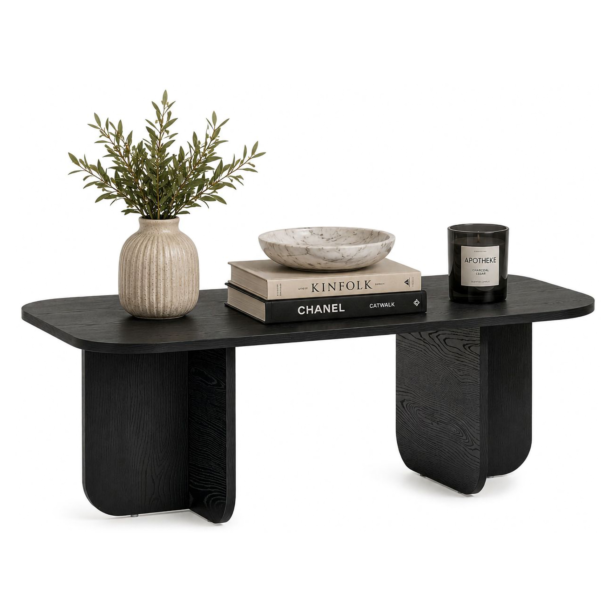 Tavolino da Salotto Nero Frassinato Forma Rettangolare Materiale Piano in Legno Nobilitato 120x60x41h cm, Colore Ripiano Nero - Nomeva