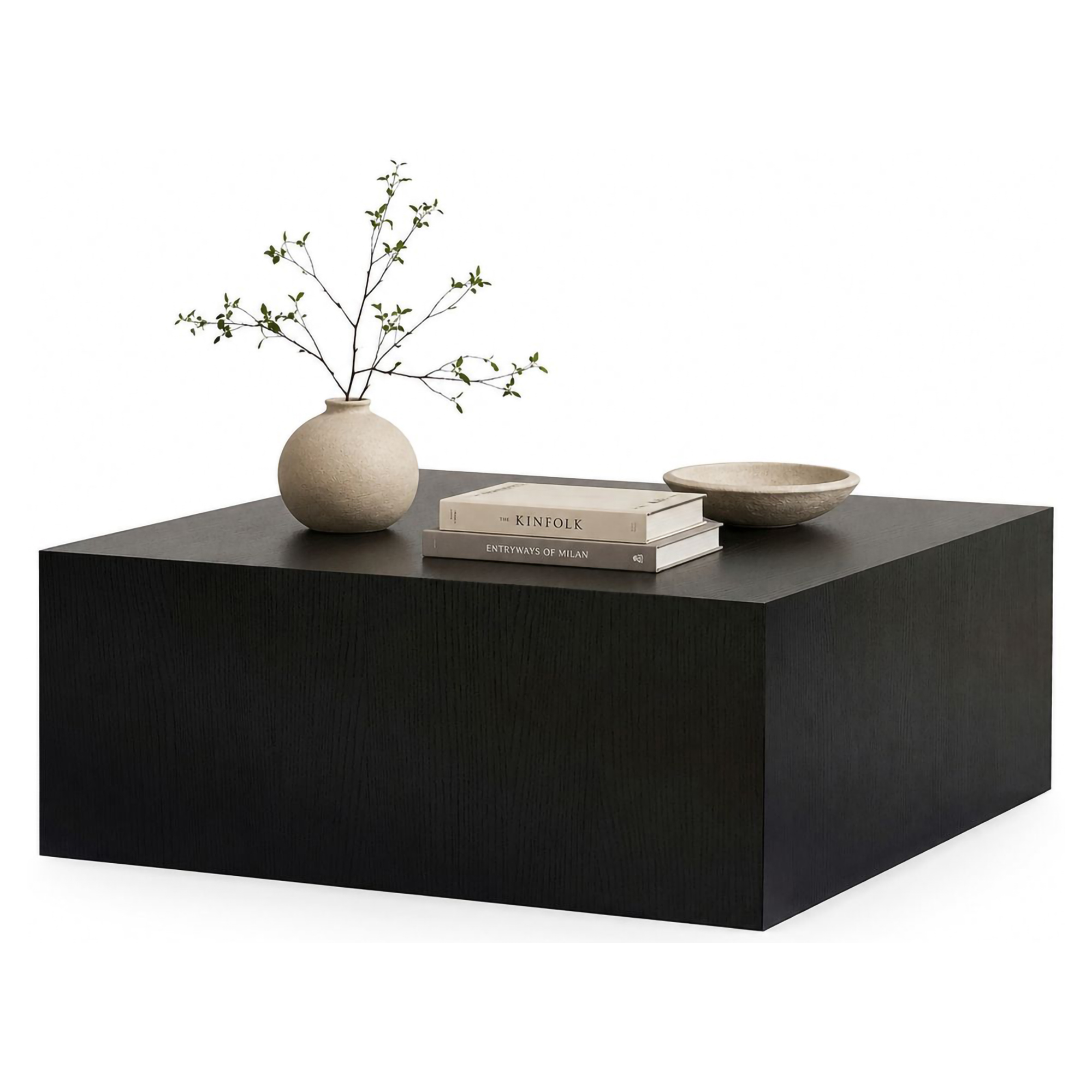 Tavolino da Salotto Nero Frassinato Forma Rettangolare Materiale Piano in Legno Nobilitato 90x90x35h cm, Colore Ripiano Nero - Nofaraka