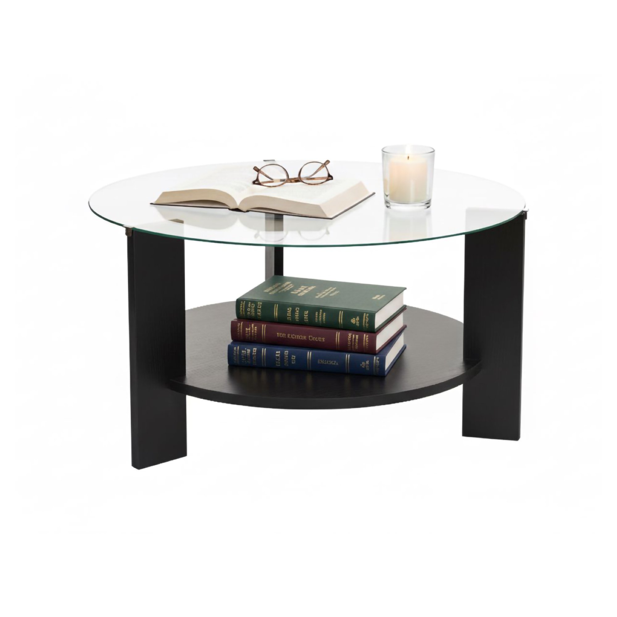 Tavolino da Salotto Nero Trasparente Forma Rotondo Colore Ripiano Trasparente 75x75x40h cm, Materiale Struttura in Vetro - Canevino