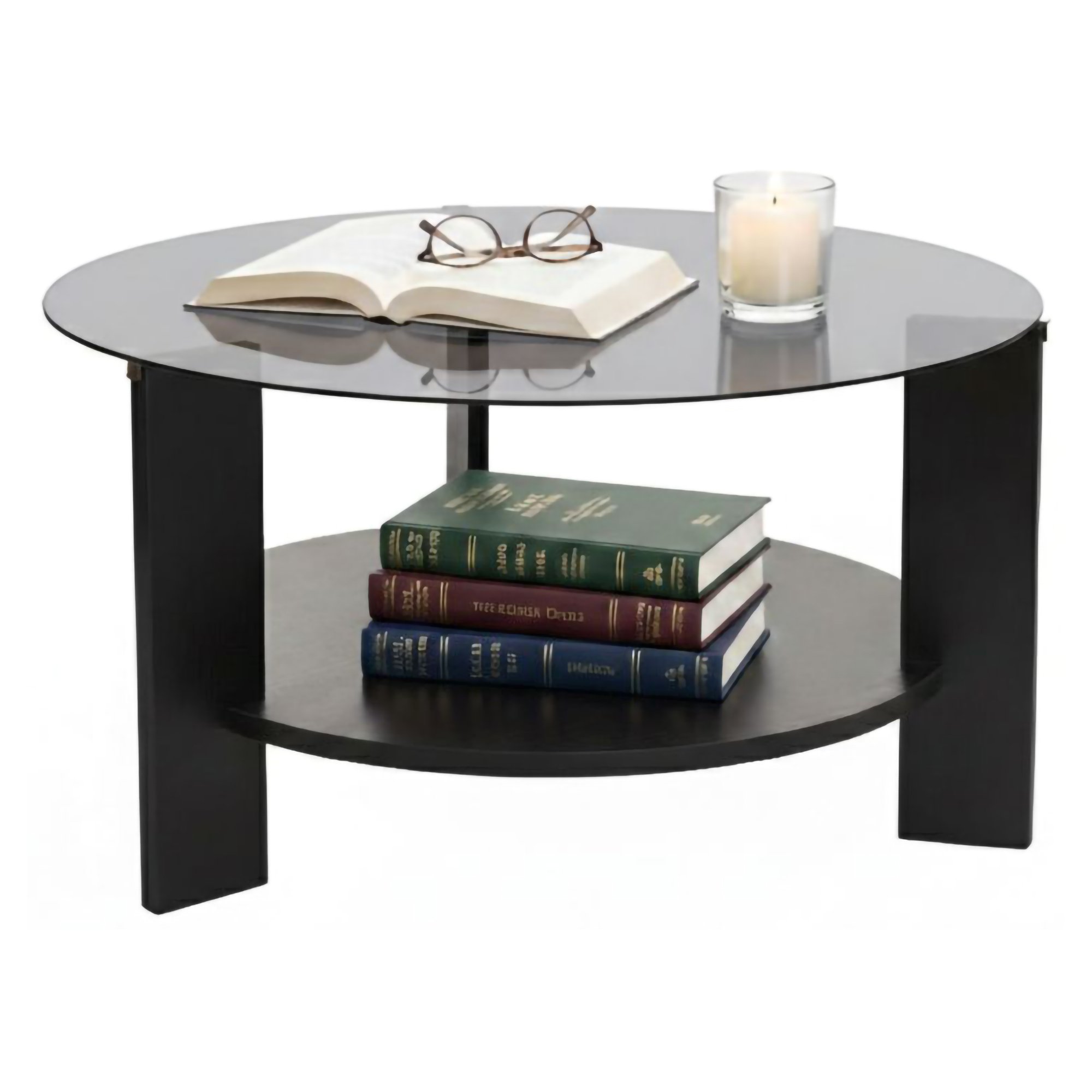 Tavolino da Salotto Nero Trasparente Fume Forma Rotondo Colore Ripiano Trasparente 75x75x40h cm, Materiale Struttura in Vetro - Canevino