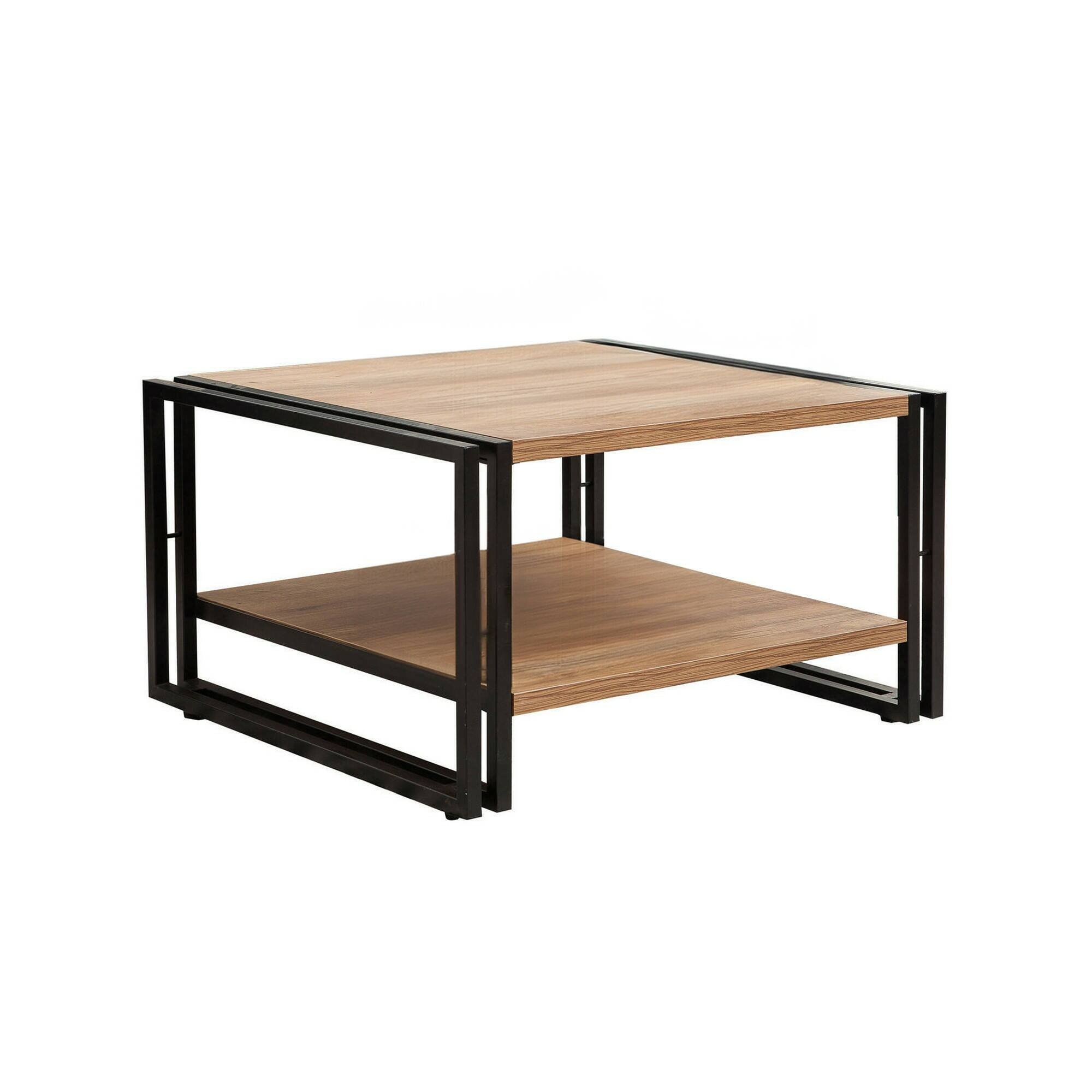 Tavolino da salotto Sirius, Tavolo basso da soggiorno, Ripiano da caffè, Tavolino per divano, Quercia e Nero, 70x70h40 cm