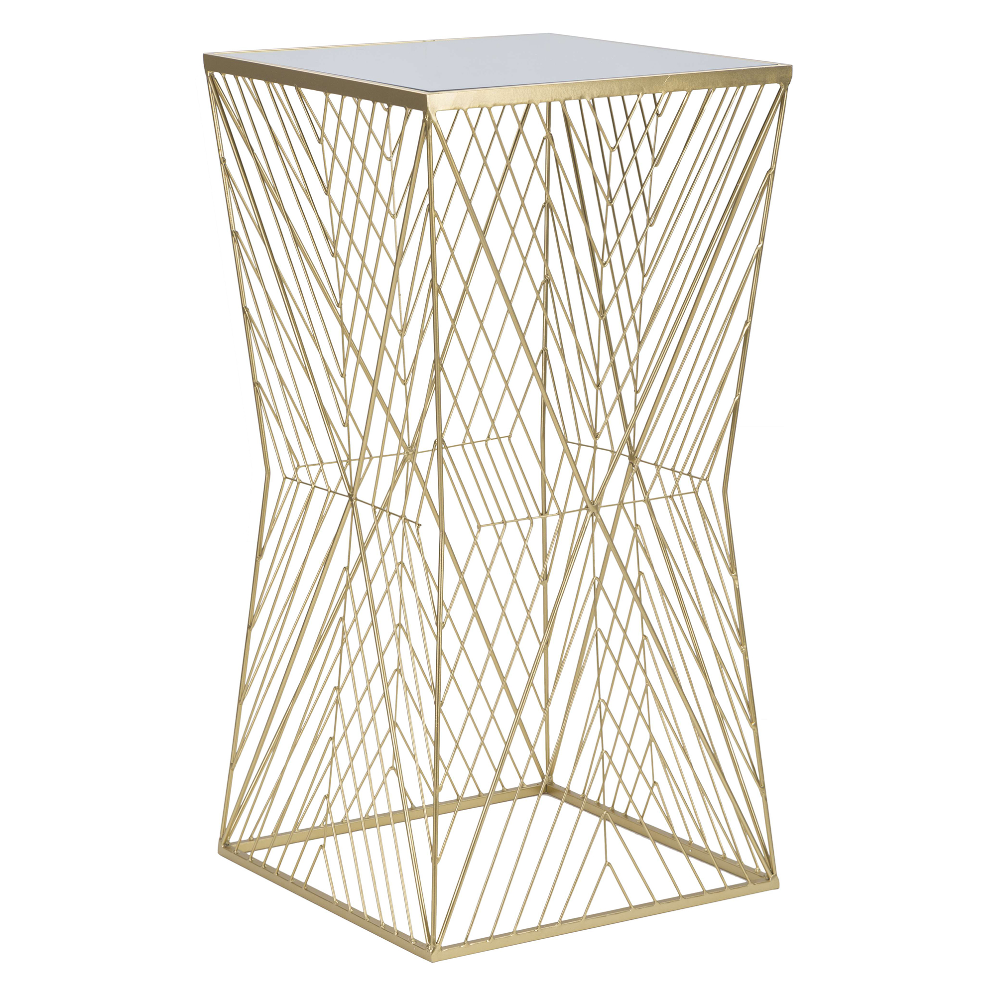 Tavolino da Salotto Trasparente oro Dettagli con Forme Geometriche Forma Quadrato 50x50x100h cm, Colore Ripiano Trasparente - Samia