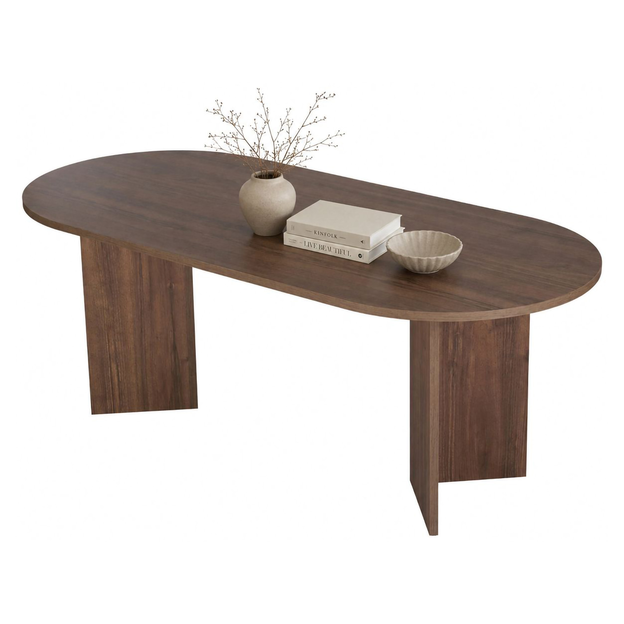 Tavolo Fisso Marrone Noce 6 Posti Forma Ovale 200x90x75h cm, Materiale Piano in Legno Nobilitato - Nofalota