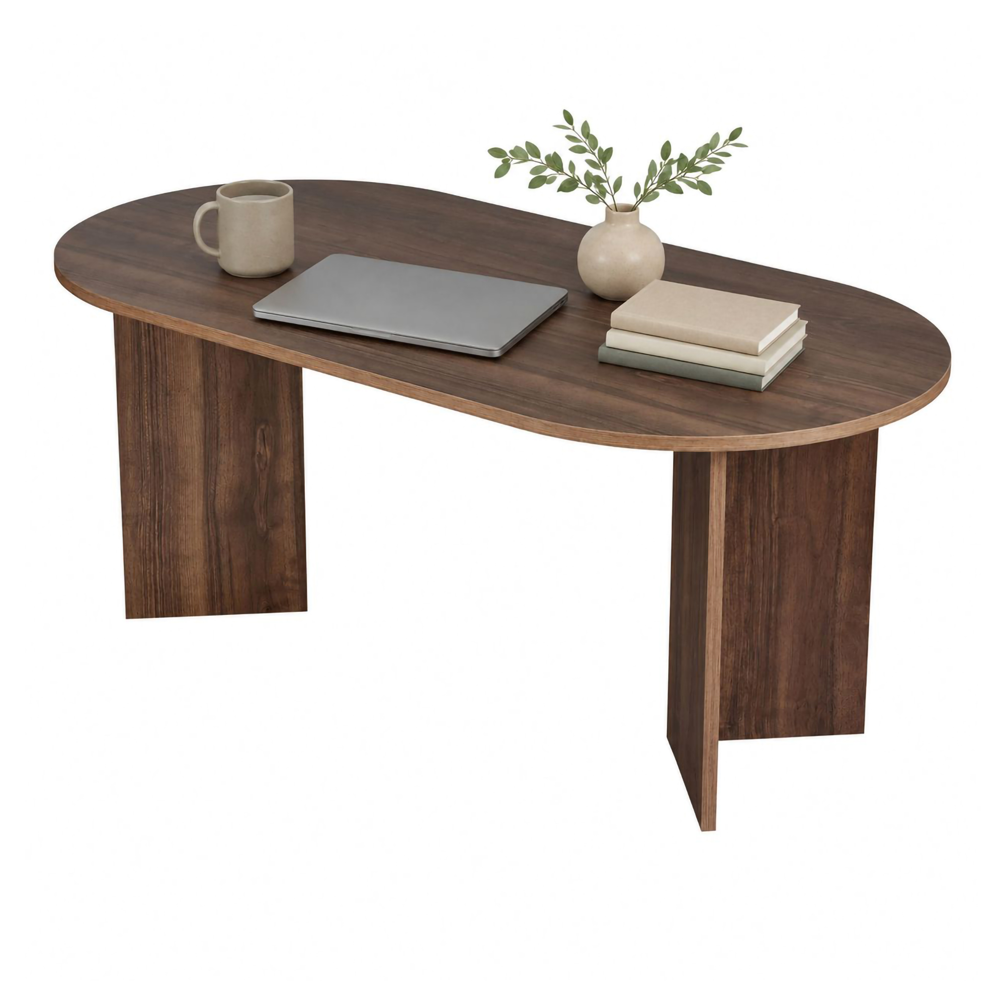 Tavolo Fisso Marrone Noce Scuro 6 Posti Forma Ovale 180x90x75h cm, Materiale Piano in Legno Nobilitato - Monterano