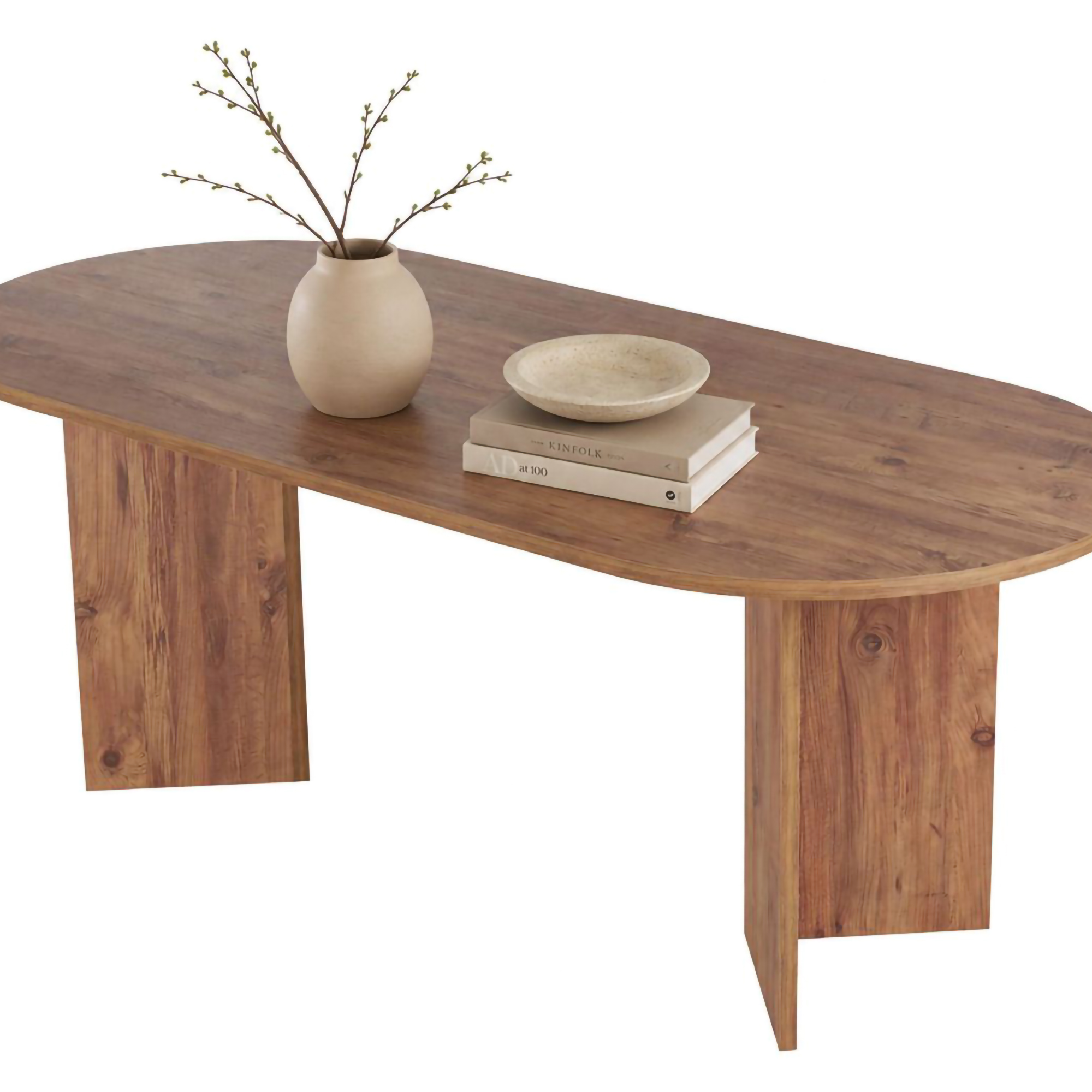 Tavolo Fisso Marrone Rovere Nodi 6 Posti Forma Ovale 200x90x75h cm, Materiale Piano in Legno Nobilitato - Nofalota