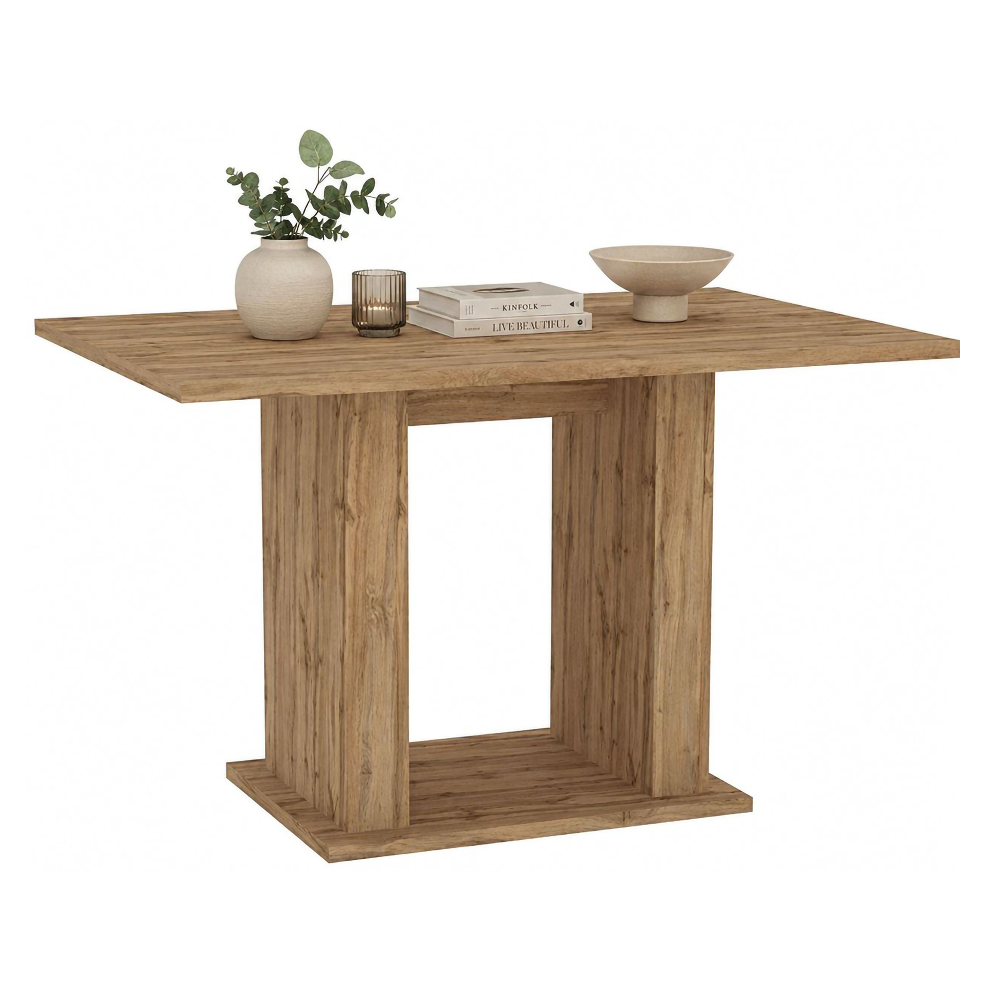 Tavolo Fisso Marrone Rovere Nodi 6 Posti Forma Rettangolare 120x80x74h cm, Sfumatura Colore Struttura Rovere Nodi - Litenane