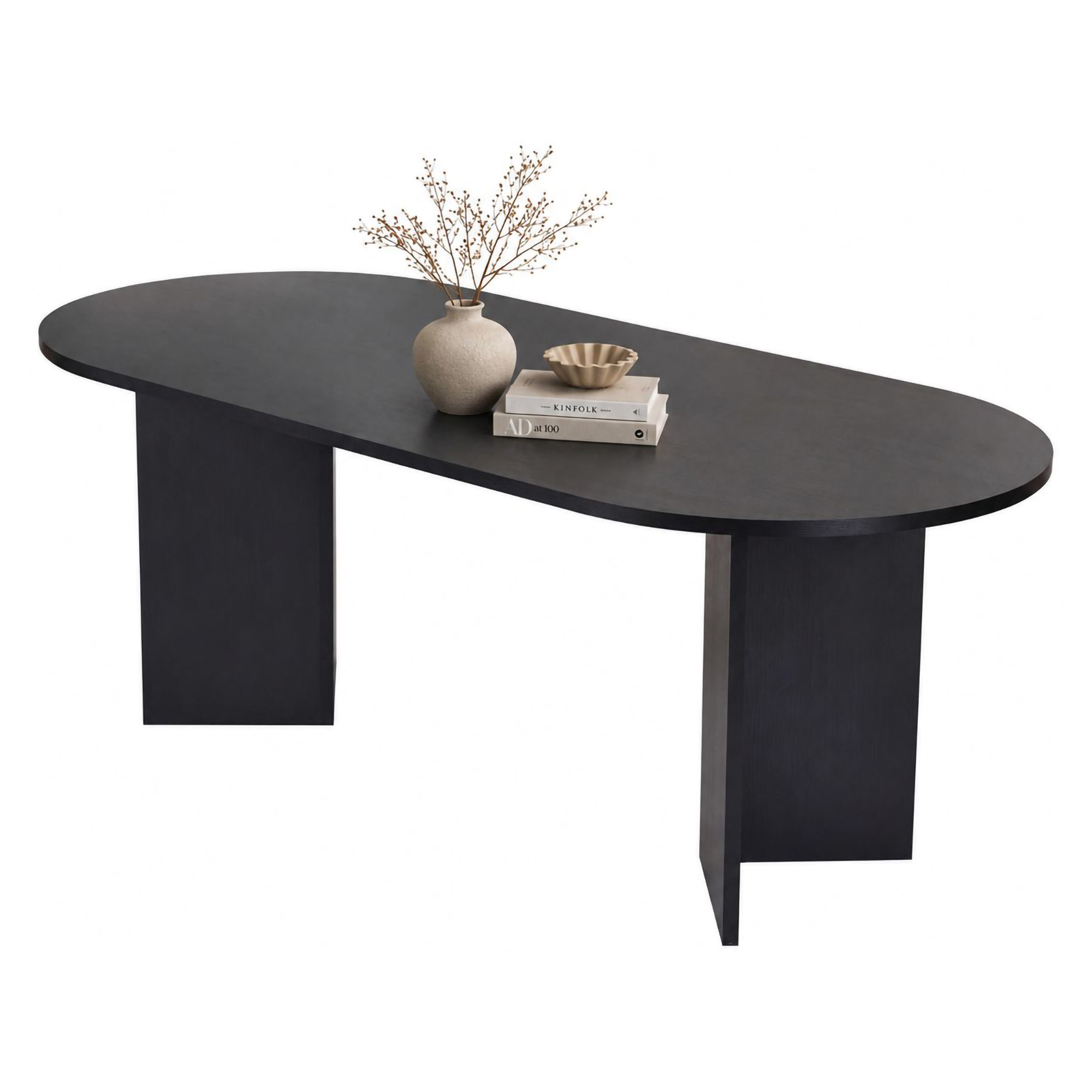 Tavolo Fisso Nero Frassinato 6 Posti Forma Ovale 200x90x75h cm, Materiale Piano in Legno Nobilitato - Nofalota