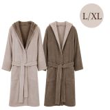 Accappatoio Beige Crema Marrone 100% Cotone Egiziano a fibra lunga pettinato Reversibile Con cappuccio, Taglia L-XL - Sefane Luxury