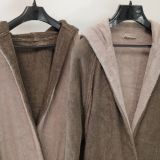 Accappatoio Beige Crema Marrone 100% Cotone Egiziano a fibra lunga pettinato Reversibile Con cappuccio, Taglia L-XL - Sefane Luxury