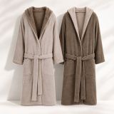 Accappatoio Beige Crema Marrone 100% Cotone Egiziano a fibra lunga pettinato Reversibile Con cappuccio, Taglia L-XL - Sefane Luxury