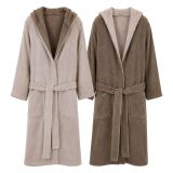 Accappatoio Beige Crema Marrone 100% Cotone Egiziano a fibra lunga pettinato Reversibile Con cappuccio, Taglia M-L - Seha Luxury