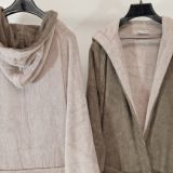 Accappatoio Beige Crema Marrone 100% Cotone Egiziano a fibra lunga pettinato Reversibile Con cappuccio, Taglia M-L - Seha Luxury