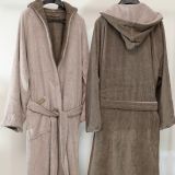 Accappatoio Beige Crema Marrone 100% Cotone Egiziano a fibra lunga pettinato Reversibile Con cappuccio, Taglia S-M - Selesi Luxury