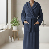 Accappatoio blu 100% cotone Con cappuccio, Taglia L - Satotite Luxury