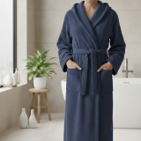 Accappatoio blu 100% cotone Con cappuccio, Taglia M - Satoka Luxury