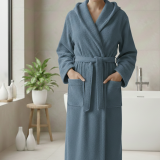 Accappatoio blu Fiordaliso 100% cotone Con cappuccio , Taglia XL - Satiza Luxury