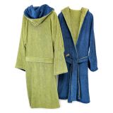Accappatoio blu Indaco Verde Menta 100% Cotone Egiziano a fibra lunga pettinato Reversibile Con cappuccio, Taglia M-L - Seha Luxury