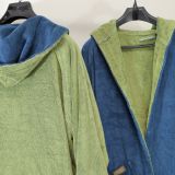 Accappatoio blu Indaco Verde Menta 100% Cotone Egiziano a fibra lunga pettinato Reversibile Con cappuccio , Taglia XXL - Sekate Luxury