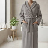 Accappatoio Grigio 100% cotone Con cappuccio, Taglia S - Satofa Luxury
