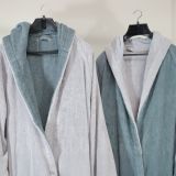 Accappatoio Grigio Chiaro Grigio Scuro 100% Cotone Egiziano a fibra lunga pettinato Reversibile Con cappuccio , Taglia M/L - Seha Luxury