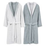 Accappatoio Grigio Chiaro Grigio Scuro 100% Cotone Egiziano a fibra lunga pettinato Reversibile Con cappuccio , Taglia XXL - Sekate Luxury