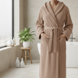 Accappatoio Marrone Sabbia 100% cotone Con cappuccio , Taglia L - Satotite Luxury