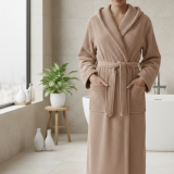 Accappatoio Marrone Sabbia 100% cotone Con cappuccio , Taglia S - Satofa Luxury
