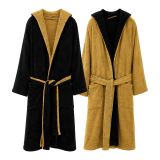 Accappatoio Nero oro 100% Cotone Egiziano a fibra lunga pettinato Reversibile Con cappuccio, Taglia M-L - Seha Luxury
