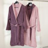 Accappatoio Rosa Viola Prugna 100% Cotone Egiziano a fibra lunga pettinato Reversibile Con cappuccio, Taglia L-XL - Sefane Luxury