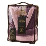 Accappatoio Rosa Viola Prugna 100% Cotone Egiziano a fibra lunga pettinato Reversibile Con cappuccio, Taglia L-XL - Sefane Luxury