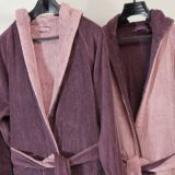 Accappatoio Rosa Viola Prugna 100% Cotone Egiziano a fibra lunga pettinato Reversibile Con cappuccio, Taglia M-L - Seha Luxury