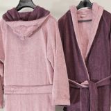 Accappatoio Rosa Viola Prugna 100% Cotone Egiziano a fibra lunga pettinato Reversibile Con cappuccio, Taglia M-L - Seha Luxury