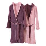 Accappatoio Rosa Viola Prugna 100% Cotone Egiziano a fibra lunga pettinato Reversibile Con cappuccio, Taglia S-M - Selesi Luxury