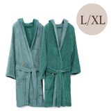 Accappatoio Verde Acqua Verde Scuro 100% Cotone Egiziano a fibra lunga pettinato Reversibile Con cappuccio , Taglia L/XL - Sefane Luxury